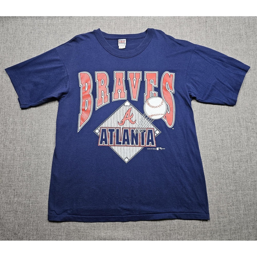 Vintage Atlanta Braves Shirt Mens Large Blue MLB Baseball Garan 1992 Made USA